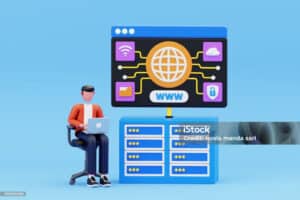 Web hosting service concept with server racks